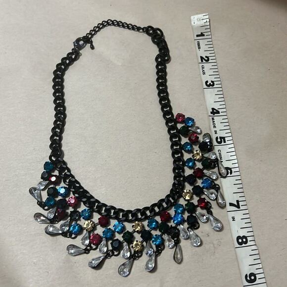 RHINESTONE NECKLACE HEAVY JEWELED MULTICOLORED‎ - Picture 5 of 6